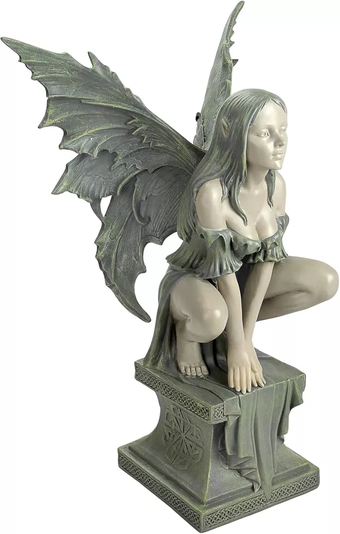 design-toscano-celtic-fairy-s-perilous-perch-outdoor-garden-statue-large-19-inch Design Toscano Celtic Fairy's Perilous Perch Outdoor Garden Statue, Large, 19 Inch, Polyresin, Two Tone Stone
