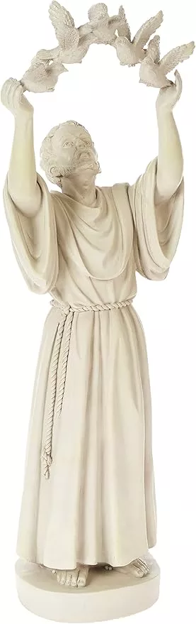 design-toscano-francis-assisi-doves-peace-religious-garden-statue-7-inches-wide- Design Toscano Francis of Assisi Doves of Peace Religious Garden Statue, 7 inches wide, 25 inches tall, Cast Stone Resin, Antique Stone Finish