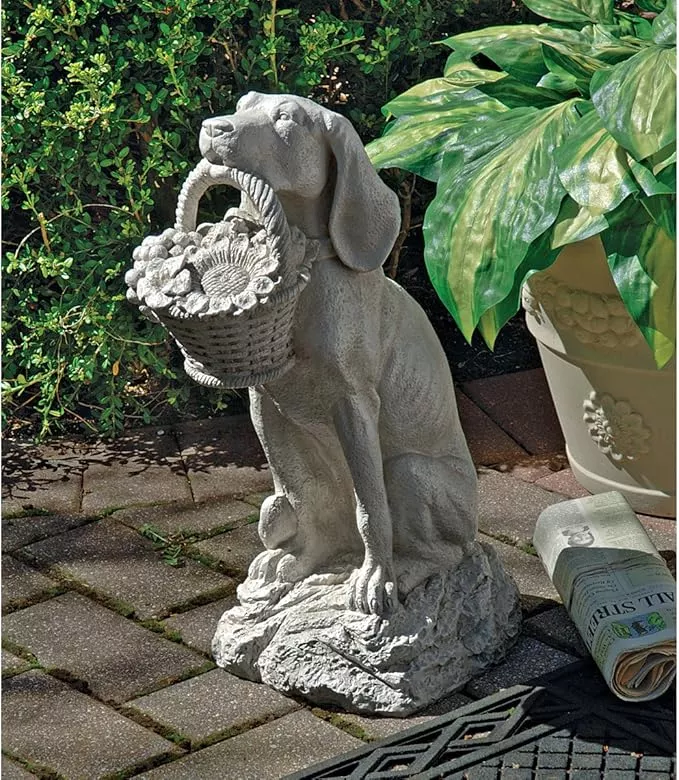 design-toscano-man-s-best-friend-dog-with-basket-outdoor-garden-statue-8-inches- Design Toscano Man's Best Friend Dog with Basket Outdoor Garden Statue, 8 Inches Wide, 12 Inches Deep, 19 Inches High, Handcast Polyresin, Antique Stone Finish