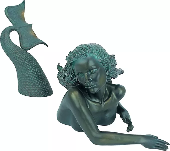 design-toscano-meara-mermaid-swimmer-indoor-outdoor-garden-statue-patio-pool-or- Design Toscano Meara the Mermaid Swimmer Indoor/Outdoor Garden Statue for Patio, Pool or Lawn, 16 Inches Wide, 7 Inches Deep, 7 Inches High, Handcast Polyresin, Green Verdigris Finish
