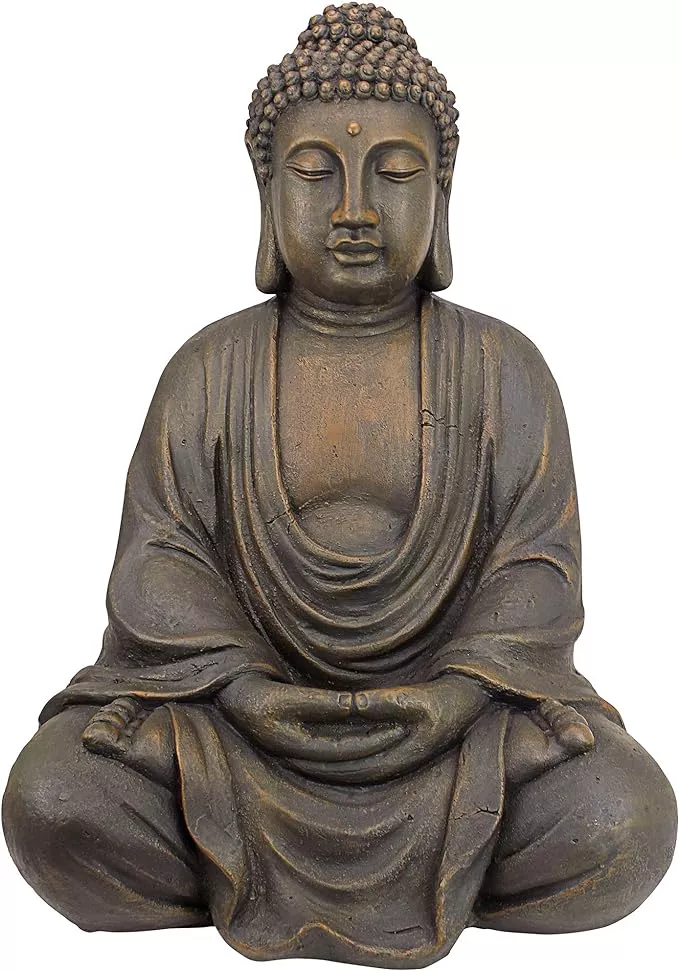 design-toscano-meditative-asian-decor-grand-temple-indoor-outdoor-garden-statue- Design Toscano Meditative Asian Decor Grand Temple Indoor/Outdoor Garden Statue, Large, 40 inches tall, Cast Stone Resin, Dark Stone Finish