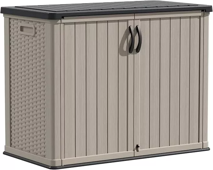 Devoko Outdoor Storage Cabinet 26 Cu Ft with Lockable Doors, Horizontal Storage Shed Waterproof Patio Tools Storage Box for Sofa Cushions, Gardening Tools and Accessories (White)