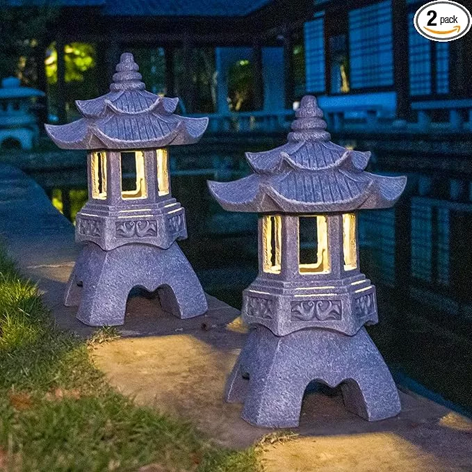 dibieecn-2-pack-japanese-pagoda-garden-statues-solar-lights-patio-outdoor-zen-la DIBIEECN 2 Pack Japanese Pagoda Garden Statues, Solar Lights for Patio Outdoor, Zen Landscape Lighting, Asian Outdoor Decor for Patio Yard Backyard, Gifts for Women Mom Grandmon
