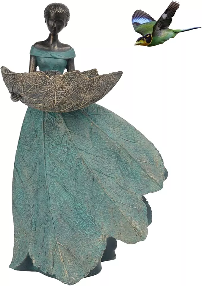 dilicoming-fairy-garden-statue-bird-feeder-12-inch-fairy-statue-home-decoration- DiliComing Fairy Garden Statue Bird Feeder - 12 Inch Fairy Statue for Home Decoration, Resin Outdoor Statues for Garden Decoration, Best Bird Feeder Garden Gift for Women 12 x 7.5 x 5 Inch