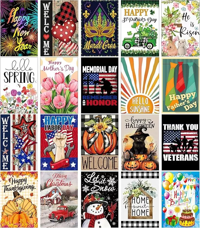 doncida-20-pack-seasonal-garden-flags-set-double-sided-12x18-inch-small-yard-fla Doncida 20 Pack Seasonal Garden Flags Set Double Sided 12x18 Inch Small Yard Flags, Holiday Seasonal Garden Flag for Outside Decoration for All Year Round