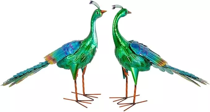 DREAMSOUL Set of 2 Peacock Garden Statues Metal Garden Sculptures & Statues Yard Art Peacock Statue