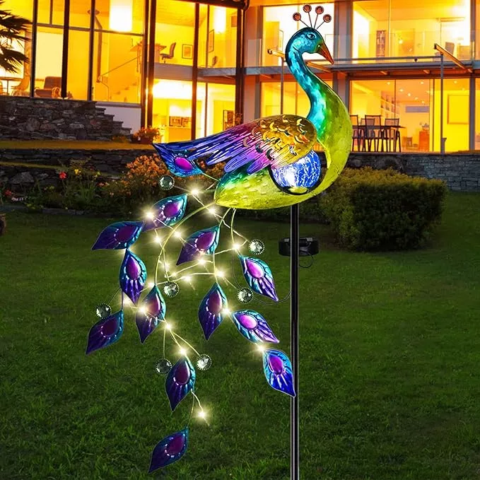 dreamsoul-solar-garden-lights-outdoor-metal-peacock-decor-solar-lights-garden-st DREAMSOUL Solar Garden Lights Outdoor, Metal Peacock Decor Solar Lights Garden Stakes with Led String Lights, Waterproof Crackle Glass Ball Landscape Path Light for Lawn Patio