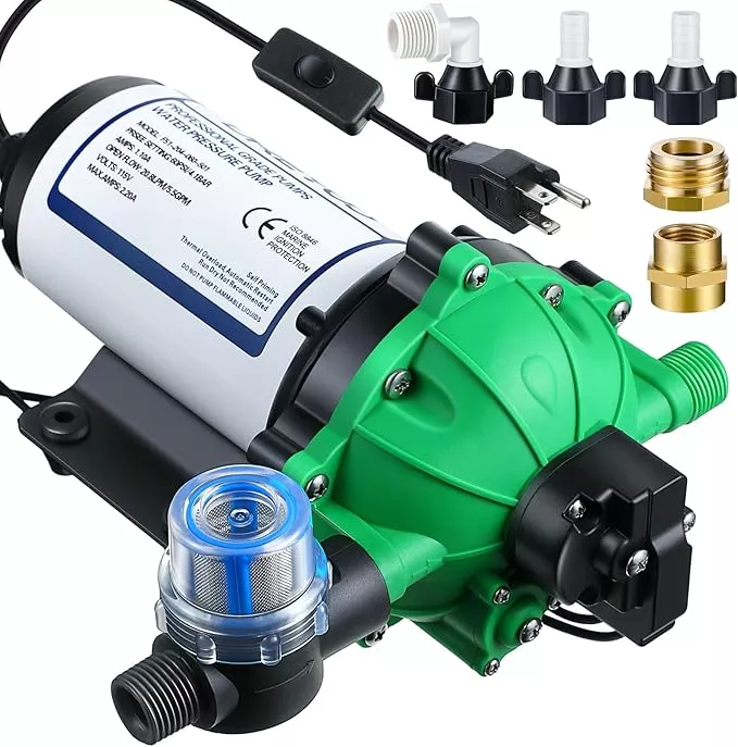 dreyoo-water-diaphragm-pump-115v-ac-5-5-gpm-60-psi-rated-pressure-1-2-threaded-m Dreyoo Water Diaphragm Pump, 115V AC, 5.5 GPM, 60 PSI Rated Pressure, 1/2" Threaded MNPT Self Priming Diaphragm Pressure Pump with Pressure Switch for Home, RV, Garden Agricultural Irrigation (Orange)