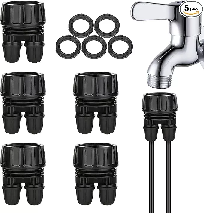 drip-irrigation-hose-connectors-1-4-inch-drip-irrigation-tubing-x-3-4-fht-swivel Drip Irrigation Hose Connectors,1/4 Inch Drip Irrigation Tubing x 3/4 FHT Swivel Lock Barbed Dual Hose Adapter, Convert 3/4" Garden Hose to 1/4" Drip Irrigation Parts-5 Pack