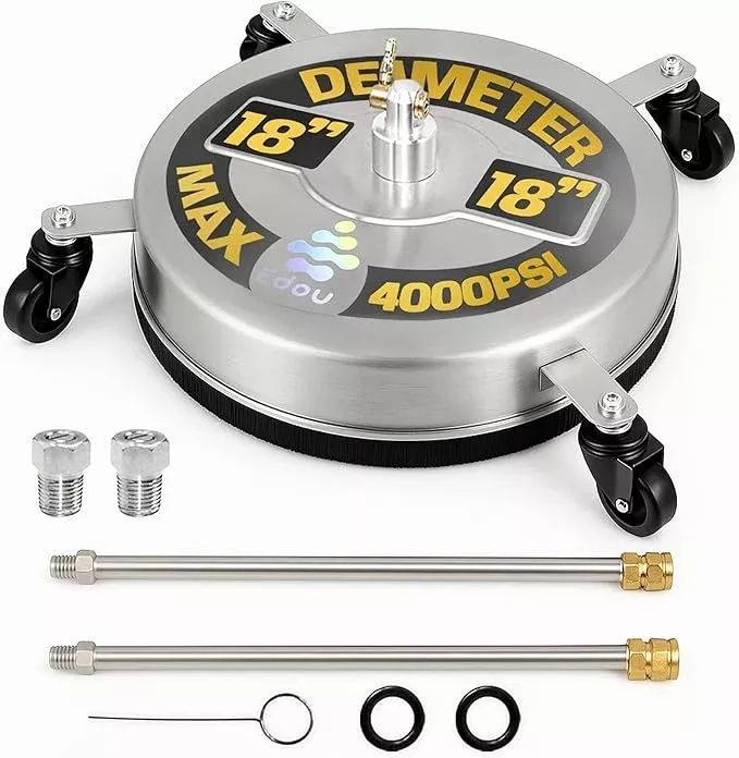 edou-18-inch-pressure-washer-surface-cleaner-stainless-steel-power-washer-attach EDOU 18 inch Pressure Washer Surface Cleaner - Stainless Steel Power Washer Attachment - 4,000 PSI Max - Concrete Cleaner with Dual Nozzles and Extension Wands - Silver