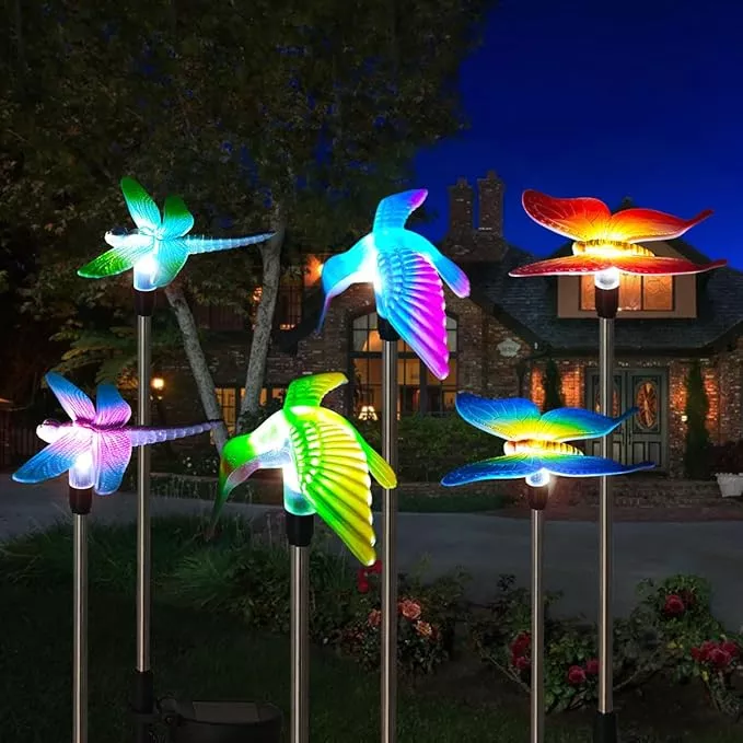eigreen-6-pack-solar-garden-stake-lights-outdoor-yard-figurine-stake-light-flowe EiGreen 6 Pack Solar Garden Stake Lights Outdoor, Yard Figurine Stake Light, Flower Hummingbird Dragonfly Butterfly for Patio Yard Pathway Decoration (Garden)