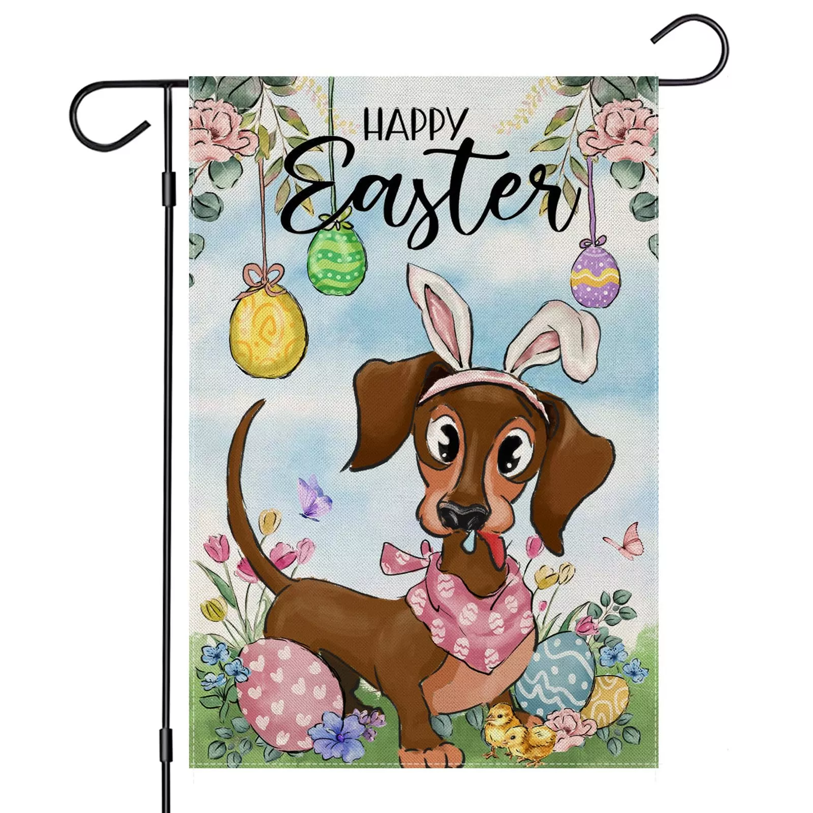 ekorest-easter-garden-flag-12x18in-double-sided-watercolor-dachshund-dog EKOREST Easter Garden Flag 12x18in Double Sided Watercolor Dachshund Dog