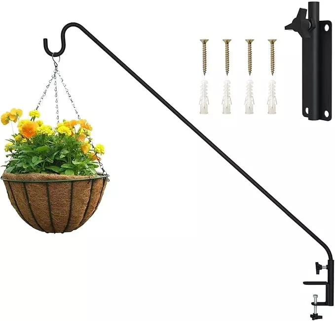 erytlly-heavy-duty-deck-hook-wall-mounted-hook-extensible-adjustable-deck-hook-w ERYTLLY Heavy Duty Deck Hook Wall Mounted Hook, Extensible and Adjustable Deck Hook with 2" Non Slip Horizontal Clamp for Hanging Bird Feeder, Plants, Suet Baskets,Wind Chimes,Lanterns and More
