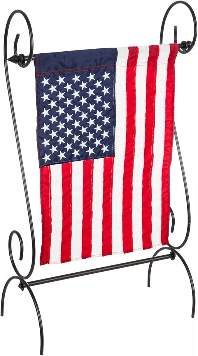 evergreen-flag-scroll-american-garden-flag-stand-premium-metal-iron-garden-flag- Evergreen Flag Scroll American Garden Flag Stand | Premium Metal Iron Garden Flag Holder Stand for Outside House Decor | Fits 12x18 Garden Flags for Outside
