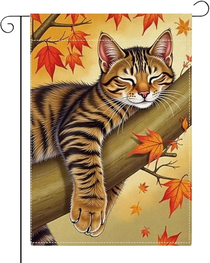 fall-garden-flag-autumn-cat-garden-flag-12x18-inch-double-sided-fall-thanksgivin Fall Garden Flag Autumn Cat Garden Flag 12x18 inch Double Sided Fall Thanksgiving Maple Leaves Holiday Flags Decorations for Yard Outdoor Porch (Flay 1805)