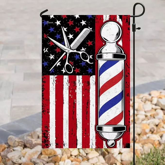 flagwix-american-flags-barber-flag-4th-july-independence-day-decorations-inside- FLAGWIX American Flags, Barber Flag - 4th of July, Independence Day Decorations for Inside, Outside, Garden Flag (11.5" x 17.5") - USA House Garden Flags Premium Polyester, Decorative Outdoor Flags