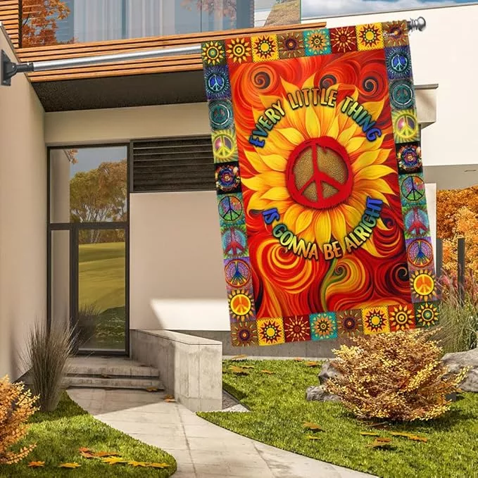 flagwix-flags-hippie-every-little-thing-is-gonna-be-alright-sunflower-flag-ddh14 FLAGWIX Flags - Hippie Every Little Thing Is Gonna Be Alright Sunflower Flag DDH1403, House Flag (29.5" x 39.5") - USA House Garden Flags Premium Polyester - Decorative Outdoor Flags