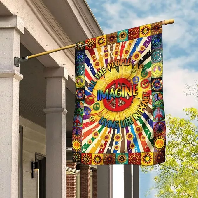 flagwix-flags-imagine-all-people-living-life-in-peace-hippie-sunflower-flag-ddh1 FLAGWIX Flags - Imagine All The People Living Life In Peace Hippie Sunflower Flag DDH1826F, House Flag (29.5" x 39.5") - USA House Garden Flags Premium Polyester - Decorative Outdoor Flags