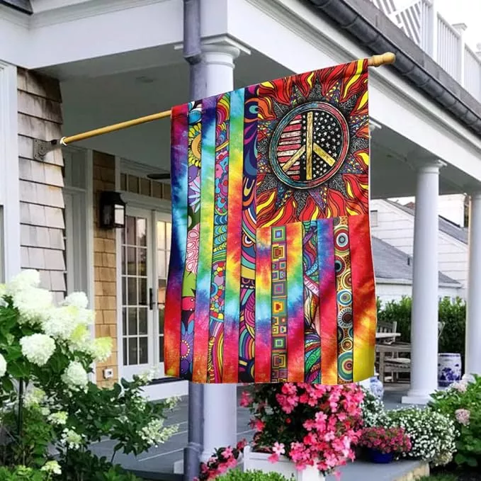 flagwix-hippie-peace-flags-summer-flag-decorations-home-outside-house-flag-30-x- FLAGWIX Hippie Peace Flags, Summer Flag Decorations For Home, Outside, House Flag (30 x 40), Sunflower Hippie Decor House Flag, USA House Garden Flags, Premium Polyester, Decorative Outdoor Flags