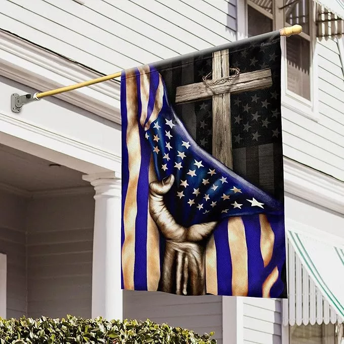flagwix-thin-blue-line-christian-cross-america-us-flag-4th-july-decorations-home FLAGWIX The Thin Blue Line Christian Cross, America US Flag - 4th of July Decorations for Home, Garden, House Flag (29.5" x 39.5") - USA House Garden Flags Premium Polyester, Decorative Outdoor Flags