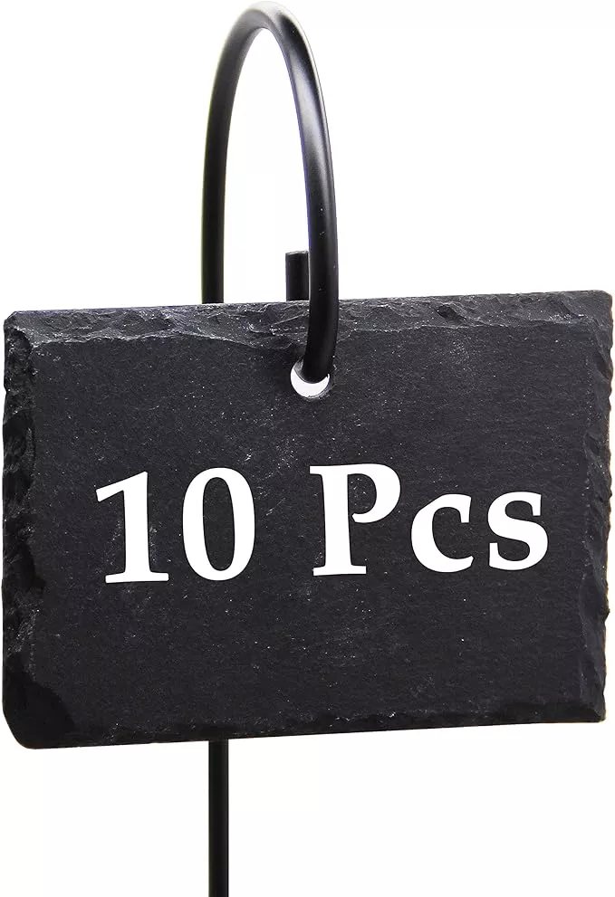 forup-plant-labels-10pcs-garden-markers-signs-labels-weatherproof-reusable-natur FORUP Plant Labels, 10pcs Garden Markers Signs Labels, Weatherproof Reusable Natural Slate Hanging Tags on Stainless Steel Metal Rod for Flower Bed, Pots, Planters