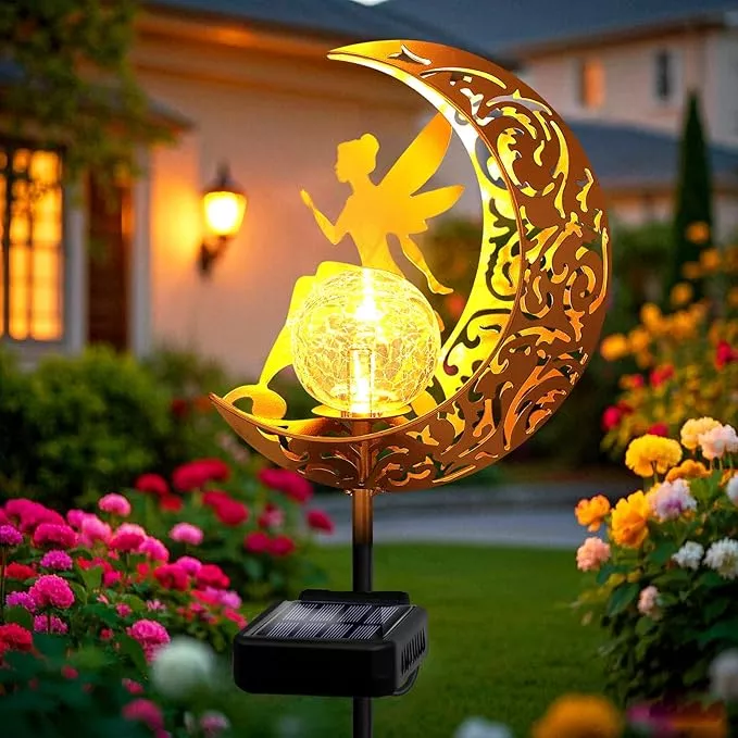 garden-solar-lights-outdoor-decorative-moon-fairy-solar-stake-crackle-glass-glob Garden Solar Lights Outdoor Decorative, Moon & Fairy Solar Stake Crackle Glass Globe, Gardening Gifts for Women, Garden Stake Lights Waterproof for Walkway, Yard, Lawn, Patio (Warm White)