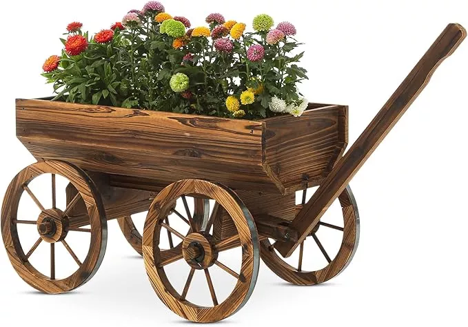 garden-wooden-decor-rustic-flower-pot-planters-wagon-indoor-outdoor-backyard-bal Garden Wooden Decor Rustic Flower Pot,Planters Wagon Indoor Outdoor Backyard Balcony Decor,for Outside Garden Decor Wheelbarrow Planter for Patio (Wooden Wagon with Light)