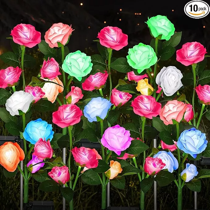 geelin-10-pcs-solar-rose-lights-outdoor-waterproof-solar-flower-lights-with-40-r Geelin 10 Pcs Solar Rose Lights Outdoor Waterproof Solar Flower Lights with 40 Rose Flowers 7 Color Changed Decorative Solar Landscape Light for Weeding Garden Yard Patio Pathway Walkway