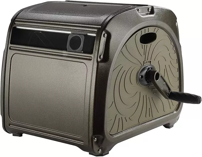 Giraffe Tools SW5 Metal Hose Reel Box, Heavy Duty Garden Hose Storage Reel Hideaway, Crank Handle, 150ft 5/8" Hose Capacity, Green