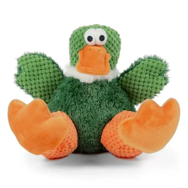 goDog, Green Large Checkers Squeaky Sitting Duck Plush Dog Toy