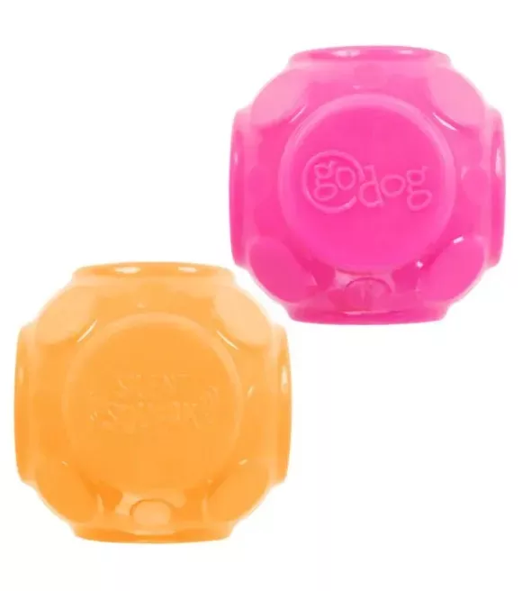 goDog, Silent Squeaker Ball Dog Toy, 2 pk