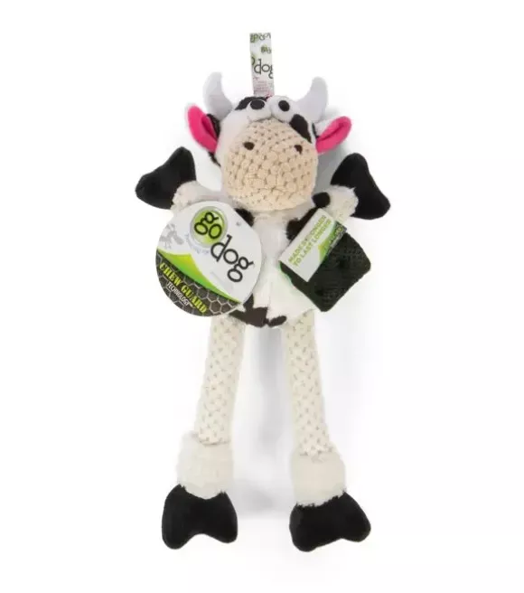 goDog, Small Checkers Skinny Cow Plush Dog Toy