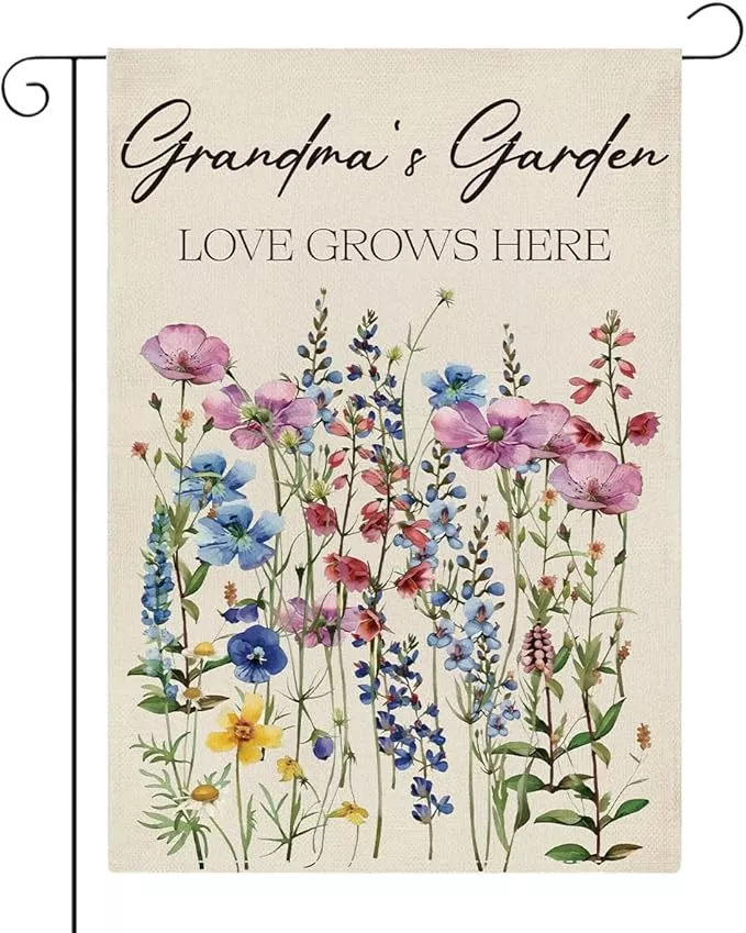 grandma-s-garden-flag-welcome-sign-love-grows-here-flag-gift-flower-decoration-s Grandma's Garden Flag Welcome Sign Love Grows Here Flag Gift Flower Decoration Small Double Sided Burlap art Stained Glass Style Garden Flags 12 x 18 Inch for Outside