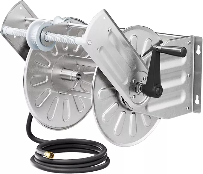 greener-stainless-steel-hose-reel-outside-wall-mount-garden-hose-holder-heavy-du GREENER Stainless Steel Hose Reel For Outside,Wall Mount Garden Hose Holder Heavy Duty Metal Water Hose Reel, 3/4" Solid Connector with 5/8" Inlet Hose and Crank,80-Feet 1/2" Capacity