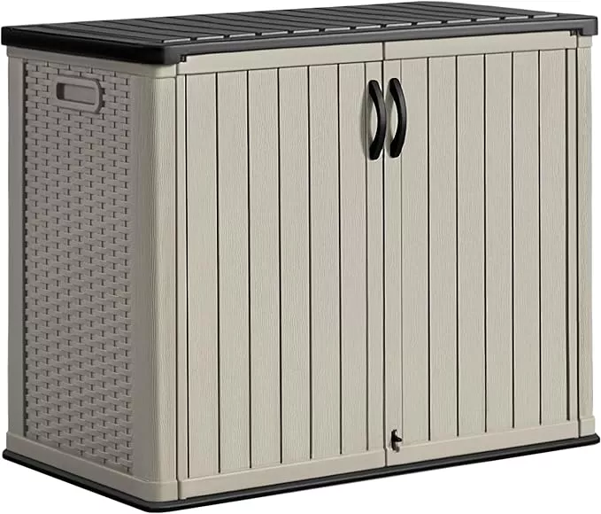 Greesum Outdoor Horizontal Storage Sheds 27 Cu.ft Resin Large Storaged Box Weather Resistance, Without Shelf, Easy to Assemble, Prefect for Garden, Patios, Backyards, White
