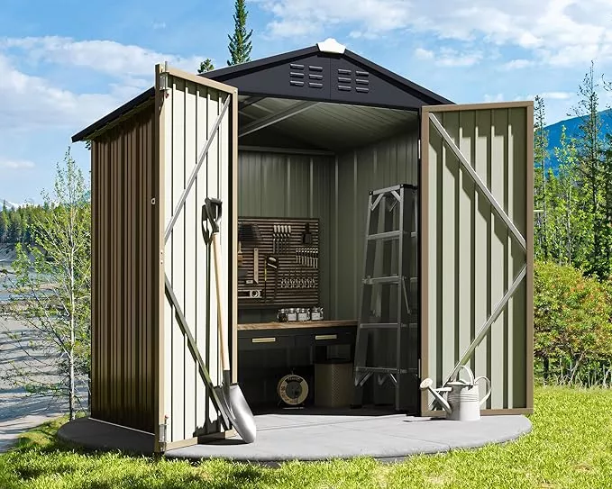 greesum-outdoor-storage-shed-6-x-4-ft-utility-tool-shed-metal-storage-garden-she Greesum Outdoor Storage Shed 6 x 4 ft. Utility Tool Shed Metal Storage Garden Shed with Door & Lock for Patio Storage, Brown