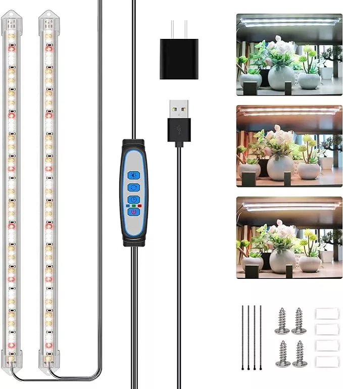 Grow Lights for Indoor Plants, 16 in Full Spectrum Plant Grow Light Strips with Upgrade Timer 6 12 16 Hrs, 5 Dimmable Levels, 120 LEDs Sunlight Plant Lamp for Indoor Greenhouse, Seedlings