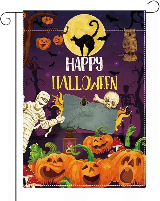 happy-halloween-garden-flag-halloween-spookyghost-skeleton-bats-garden-flag-12x1 Happy Halloween Garden Flag Halloween SpookyGhost Skeleton Bats Garden Flag 12x18 inch Double Sided Holiday Decorations for Yard Outside Lawn (Flay 1811)