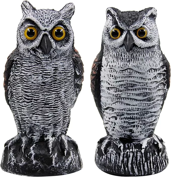 hausse-2-pack-fake-horned-owl-bird-scarecrow-decoy-plastic-deterrents-halloween- Hausse 2 Pack Fake Horned Owl Bird Scarecrow Decoy, Plastic Deterrents, Halloween Decoration, Nature Enemy Pest Repellent for Outdoor Garden Yard