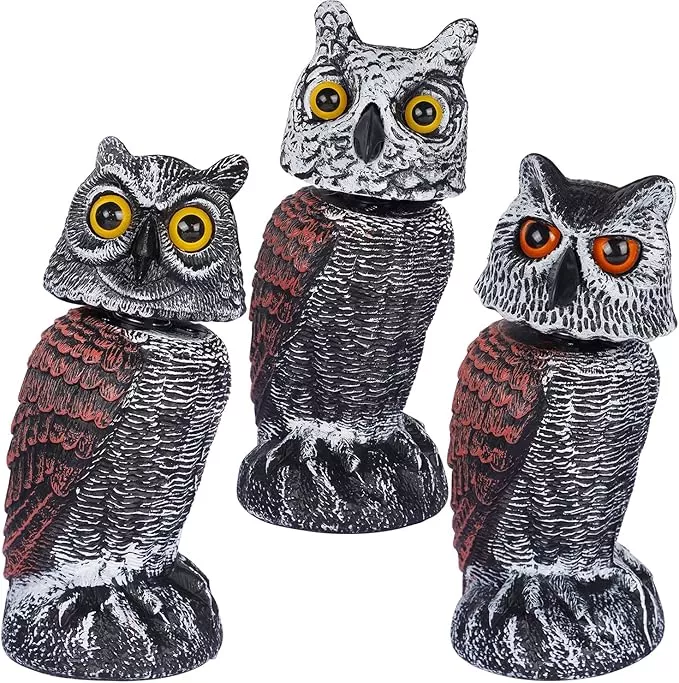 hausse-3-pack-bird-scarecrow-fake-horned-owl-decoy-rotating-head-plastic-owl-bir Hausse 3 Pack Bird Scarecrow Fake Horned Owl Decoy, Rotating Head Plastic Owl Bird Deterrents, Nature Enemy Horned Pest Repellent for Outdoor Garden