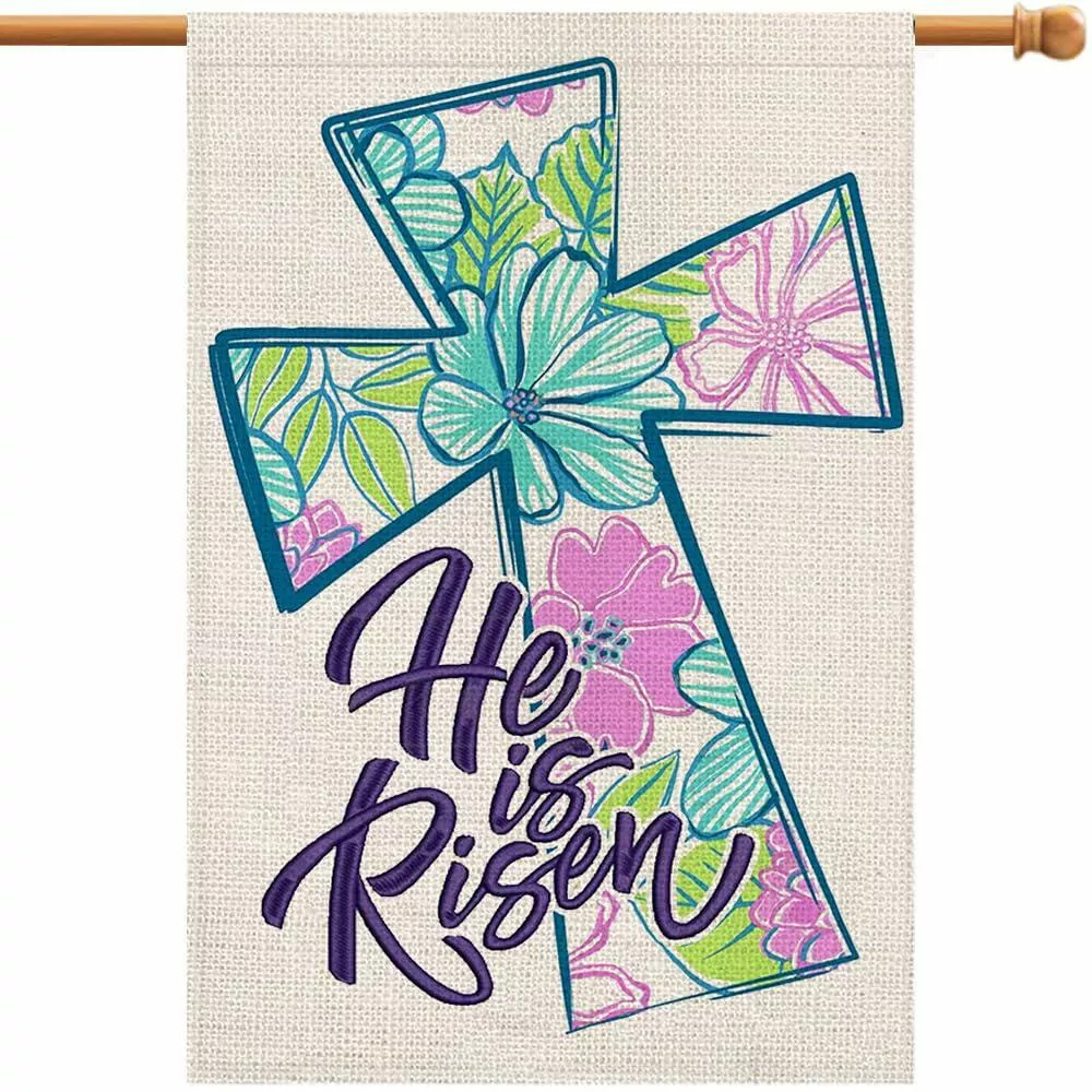 he-is-risen-cross-easter-garden-flag-12x18-inch-double-sided-outdoor-decor He is Risen Cross Easter Garden Flag 12x18 Inch Double Sided Outdoor Decor