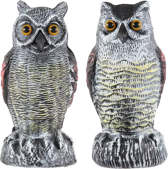 hedoc-2-pack-fake-owl-decoys-to-scare-birds-away-from-gardens-rooftops-great-hor Hedoc 2 Pack Fake Owl Decoys to Scare Birds Away from Gardens and Rooftops, Great Horned Owl Bird Deterrents, Nature Scarecrow Plastic Owls Pest Repellent, Owl Statue for Garden Decor, Yard Decoration