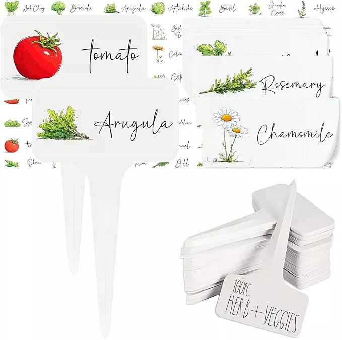 herb-garden-vegetable-label-signs-100-pc-veggie-plastic-markers-stakes-picks-tag Herb Garden and Vegetable Label Signs - 100 PC Veggie Plastic Markers Stakes Picks Tags with 126 Cute Name Stickers Sign for Indoor Outdoor Potted Planter Planting Seed Nursery Bottle Supplies