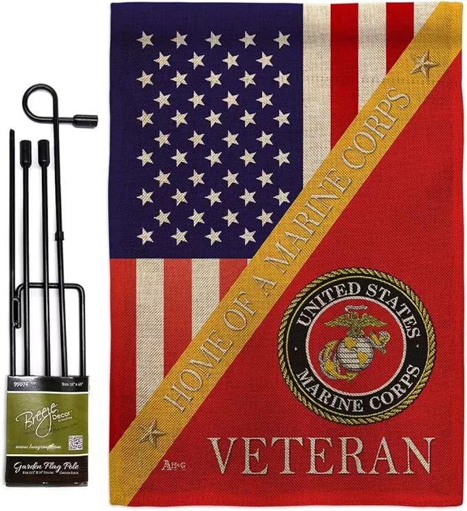 home-marine-corps-burlap-garden-flag-set-with-stand-armed-forces-usmc-semper-fi- Home of Marine Corps Burlap Garden Flag - Set with Stand Armed Forces USMC Semper Fi United State American Military Veteran Retire Official House Banner Cemetery Yard Rememberance Veterans Day Gifts