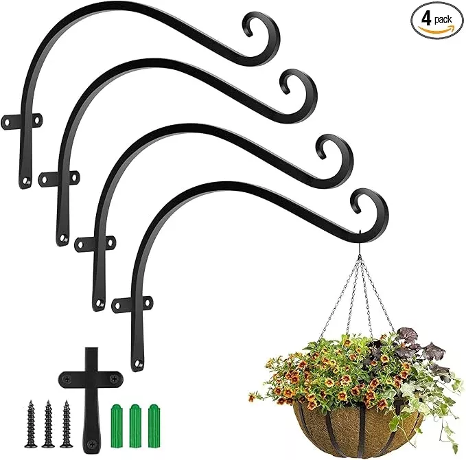 hoople-plant-hangers-outdoor-heavy-duty-4-pack-cast-iron-bird-feeder-hanger-meta HOOPLE Plant Hangers Outdoor Heavy Duty 4 Pack, Cast Iron Bird Feeder Hanger, Metal Black Plant Brackets Hook for Hanging Flower Baskets, Elegant Design, Large Bearing Capacity