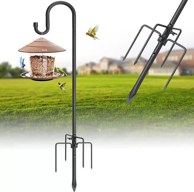 hummingbird-feeder-pole-outdoors-heavy-duty-bird-feeder-stand-with-adjustable-st Hummingbird Feeder Pole for Outdoors - Heavy Duty Bird Feeder Stand with Adjustable Stake,62" Rustproof Shepards Poles with Hangers Holder for Birdfeeder,Wind Chimes,Lanterns,Wreaths,White