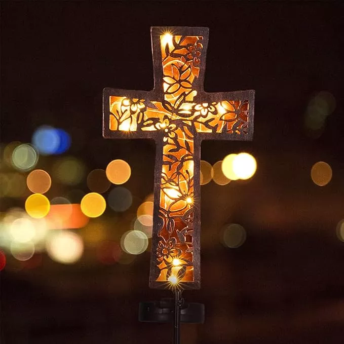 huyieno-solar-cross-garden-stake-lights-38inch-metal-outdoor-waterproof-memorial HUYIENO Solar Cross Garden Stake Lights 38inch Metal Outdoor Waterproof Memorial Garden Decor 2 Lighting Modes Cemetery Decorations for Grave for Remembrance Gifts & Sympathy Gifts