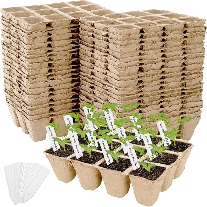 jucoan-40-pack-peat-pots-seed-starter-trays-480-cells-germination-seedling-pots- Jucoan 40 Pack Peat Pots Seed Starter Trays, 480 Cells Germination Seedling Pots, Organic Biodegradable Plant Germination Tray with 40 Plant Labels for Vegetable Flower, Herbs, Indoor Outdoor Garden