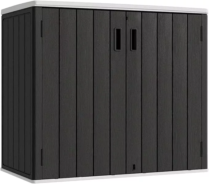kinying-outdoor-horizontal-storage-sheds-37-cu-ft-outdoor-storage-cabinet-waterp KINYING Outdoor Horizontal Storage Sheds,37 Cu.ft Outdoor Storage Cabinet Waterproof Resin Tool Storage Box for Lawn Mower,Garden Tools and Patio Furniture, Lockable (Black)
