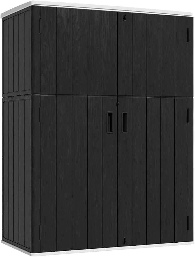 kinying-outdoor-storage-shed-57-cu-ft-vertical-outdoor-storage-cabinet-waterproo KINYING Outdoor Storage Shed,57 Cu.ft Vertical Outdoor Storage Cabinet Waterproof, Outdoor Resin Tool Shed for Patio Furniture, Garden Tools, Pool Accessories, Lawn Mower(Black Color)